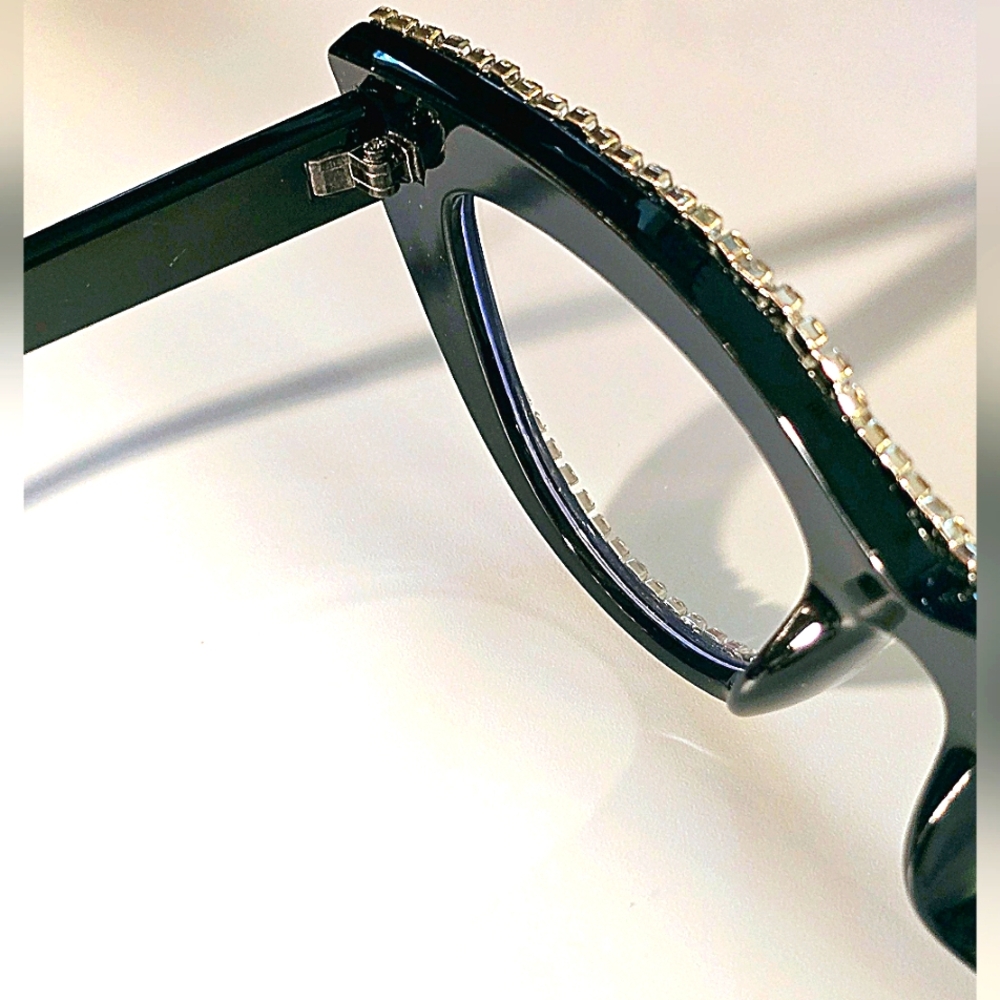 Cat Eye Blinged Frame Large Glasses - Quality Thick Clear Lenses & Strong Hinges - Picture 5 of 6